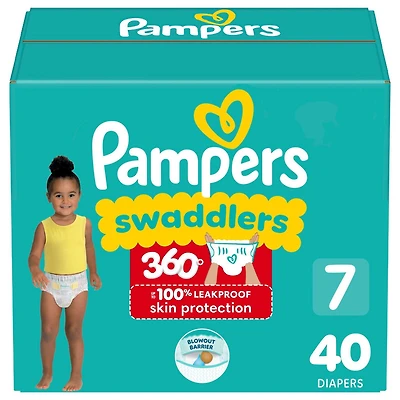 Couches à enfiler Pampers Swaddlers 360, taille 7 pour une protection de la peau jusqu’à 100 % sans fuites et des changements faciles 40CT