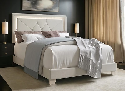 K-Living Bash Fog Colored Linen Fabric Queen Bed with LED light! BOX SPRING IS NOT REQUIRED!