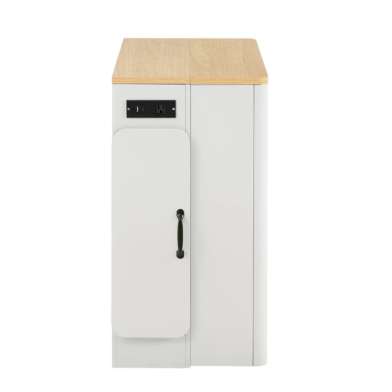 Noble House Table à manger extensible Horizon,3 feuilles amovibles avec îlot roulant Mobile et prise de courant, blanc crémeux + naturel