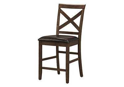 Monarch Specialties Dining Chair, 44" Height, Set Of 2, Side, Upholstered, Counter Height, Dining Room, Kitchen, Dark Walnut, Brown Leather Look, Transitional