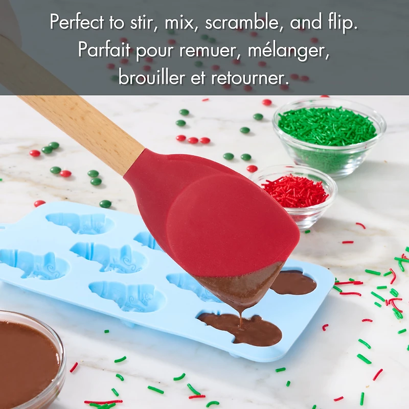 Holiday Time Silicone & Beechwood Spoonula Spatula, Red