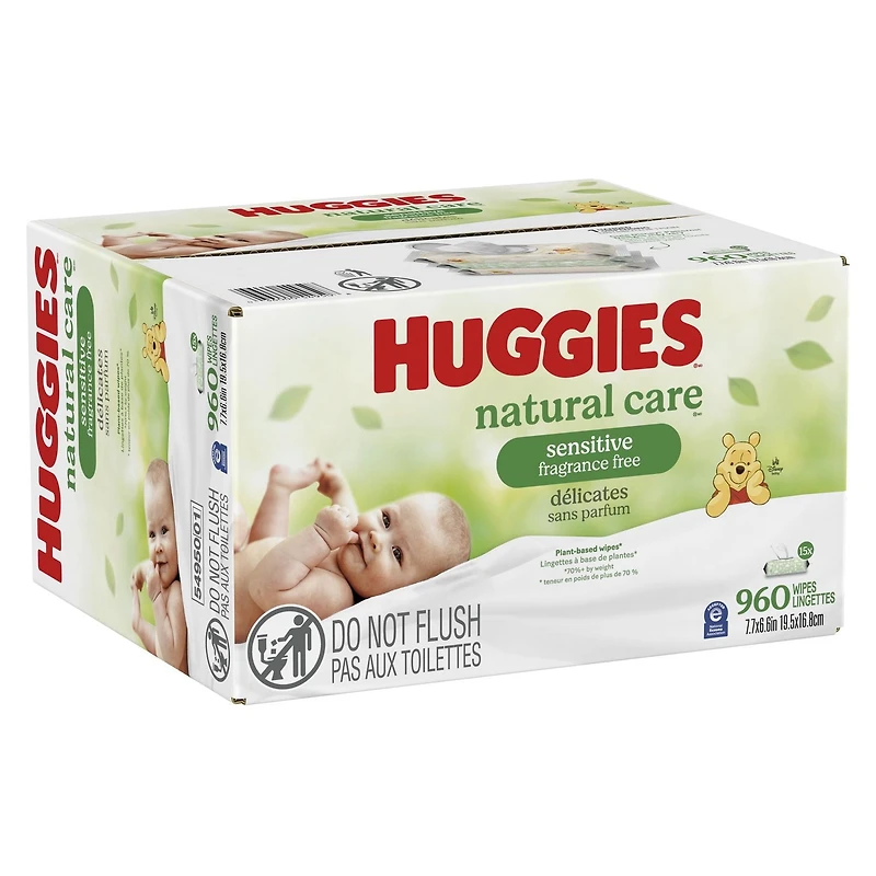 Huggies Natural Care Sensitive Baby Wipes, Unscented, 15 Flip-Top Packs, 960 Wipes