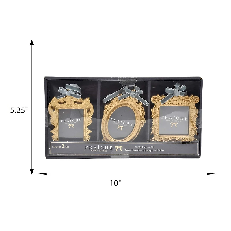 FRAÎCHE Noël 3 pack Photo encadrée ornement Set, or