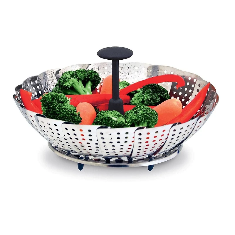 Starfrit Marguerite à Légumes en AcierIinoxydable, Repliable, Poignée Amovible et Extensible, Pieds en Silicone, Compatible avec le Lave-Vaisselle