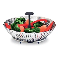 Starfrit Marguerite à Légumes en AcierIinoxydable, Repliable, Poignée Amovible et Extensible, Pieds en Silicone, Compatible avec le Lave-Vaisselle
