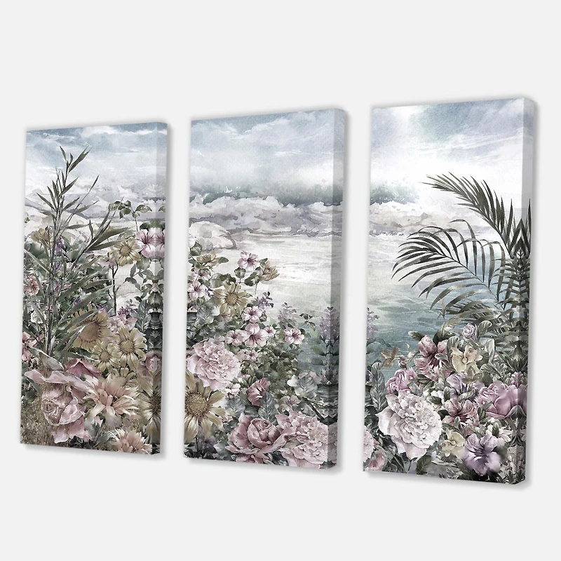 Designart Fleurs rétro au bord de la mer Art mural sur toile