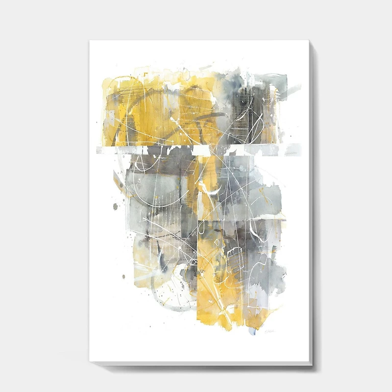 Designart Moving In and Out of Traffic II Yellow Grey Canvas Wall Art