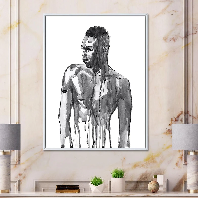 Designart Handsome African Man Portrait On White I FLOAT FRAME WALL ART