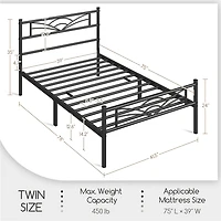 Fullfurnique Metal Platform Bed Frame with Cloud Inspired Design Headboard, Full, Black