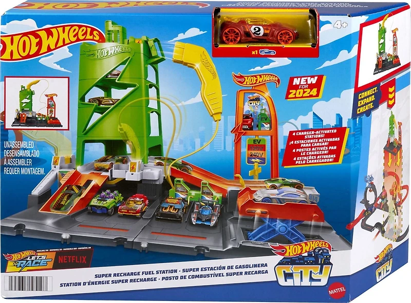 Hot Wheels Ville Station d’énergie Super Recharge, véhicule
