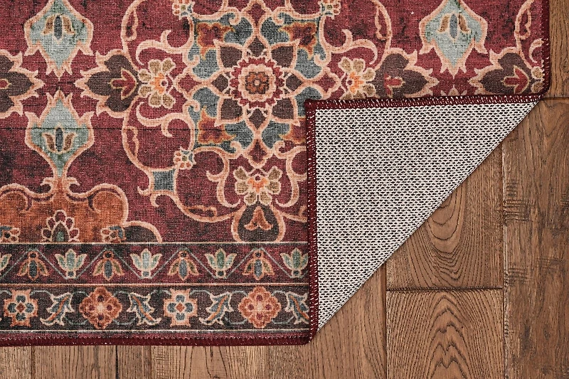 Neil 3' x 5' Washable Accent Rug, Garnet and Ivory