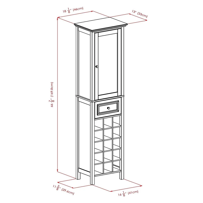 Winsome Burgundy Wine Cabinet 15-Bottle, Glass Door, Black Finish