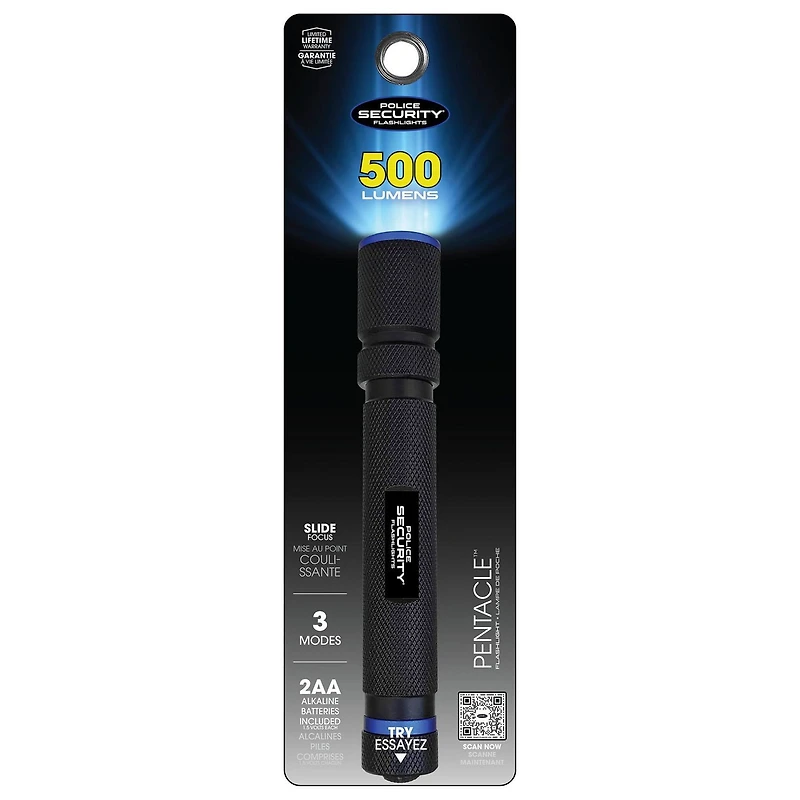 Police Security Lampe de poche Pentacle 3 Modes, 500 Lumen, 2AA Lampe de poche