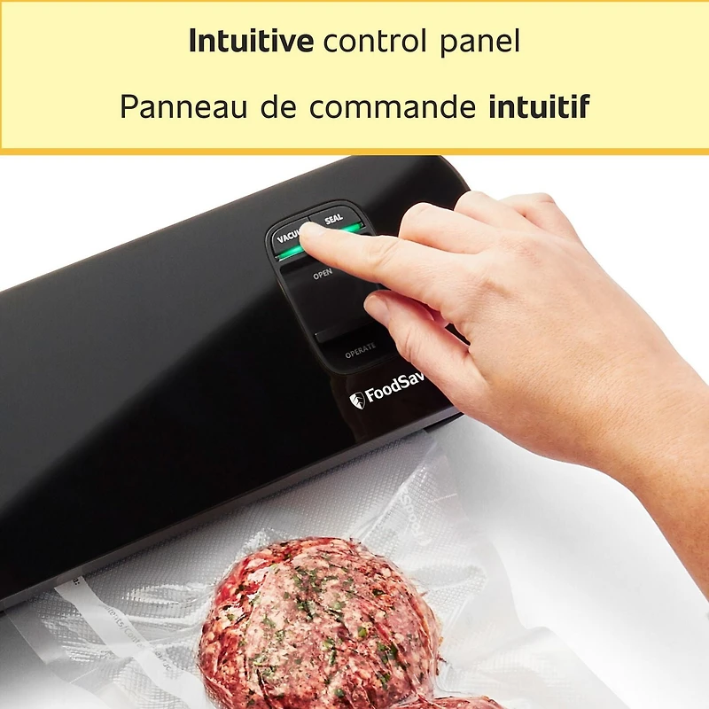 FoodSaver Compact Vacuum Sealer, Space-Saving Food Preservation System, Includes 2 Quart-Size Bags (946 mL)