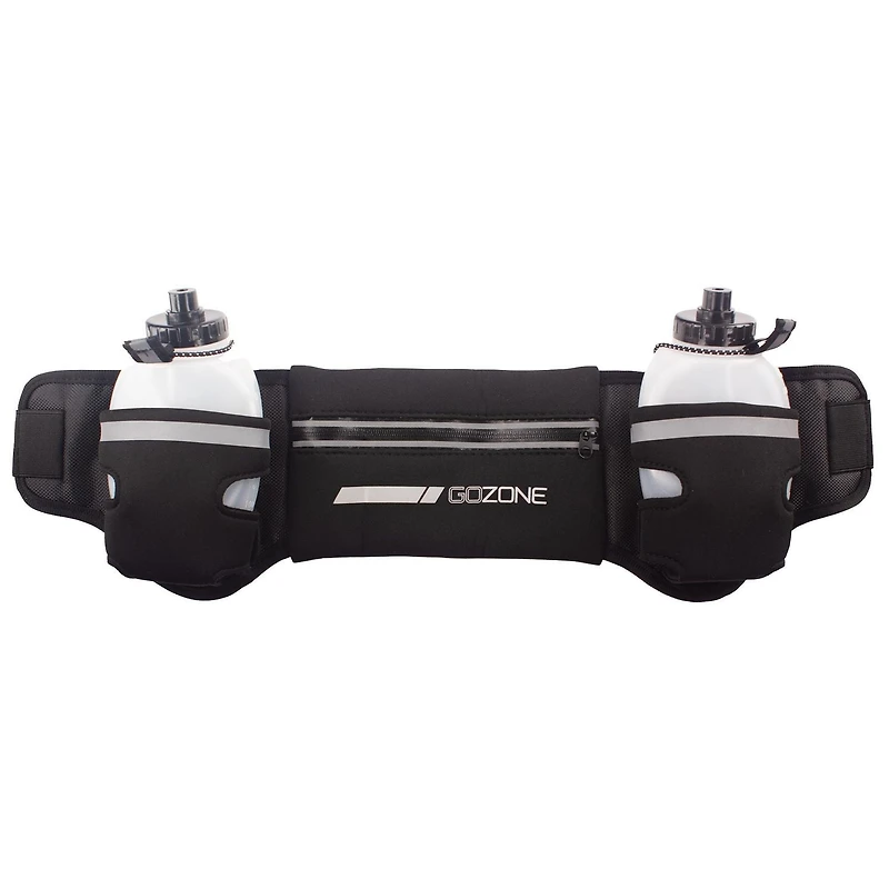 Trousse de coureur – Lampe frontale, sac-gourde pour la taille, gilet réfléchissant, alarme de coureur – Noir/vert Avec 2 bouteilles d’eau