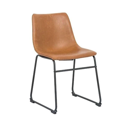 Ani Mid-Century Armless Dining Chair in Tan – Upholstered PU with Black Matte Legs,Perfect for Modern Spaces