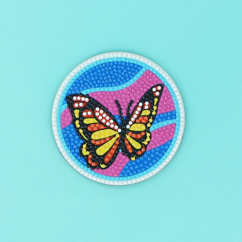UNIQUE CREATIV CRAFT Diamond Art Coaster Kit – Butterfly, 6 pcs, Age 8+, Beginner, 10.2 cm, DIAMD COASTER BTRFLY