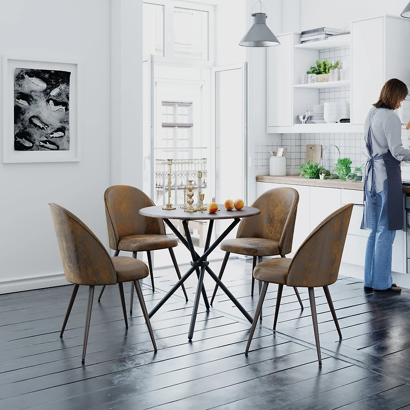 Homy Casa 2-Pack Brown Faux Suede Upholstered Dining Chairs with High Back Armless