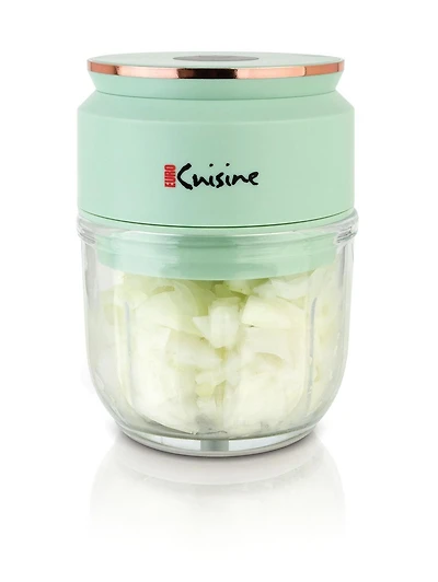 Hachoir Sans Fil/Rechargeable avec Cordon USB et Bol nn Verre, Vert