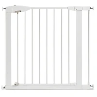 Munchkin Easy Close Barrière de bébé montée par pression pour escaliers, couloirs et portes, passage avec porte, 29" de haut et 29,5" à 35" de large, comprend (1) rallonge de 2,75", métal, blanc Porte bébé
