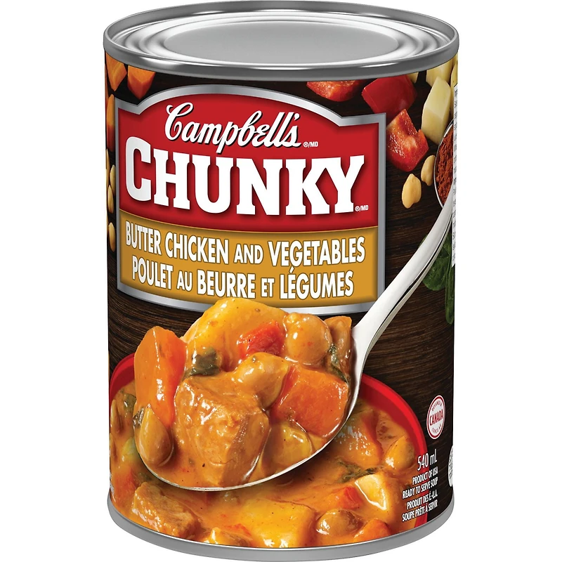 Soupe Poulet au beurre et légumes prête à déguster ChunkyMD de Campbell’sMD, longue conservation