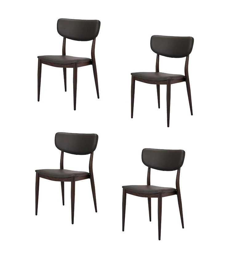 Sammy Chaise de salle à manger en similicuir PU gris avec cadre en métal noir, chaise de salle à manger latérale, chaise sans accoudoirs - Set 4