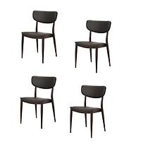 Sammy Chaise de salle à manger en similicuir PU gris avec cadre en métal noir, chaise de salle à manger latérale, chaise sans accoudoirs - Set 4