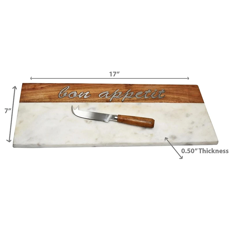IH Casa Decor Acacia & Marble Service Tray W Bon Appétit Incrust & Spreder
