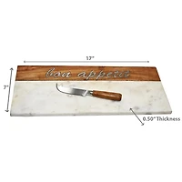 IH Casa Decor Acacia & Marble Service Tray W Bon Appétit Incrust & Spreder