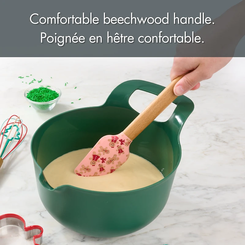 Spatule en silicone et bois de hêtre Holiday Time, Biscuits au pain d'épices, Rose