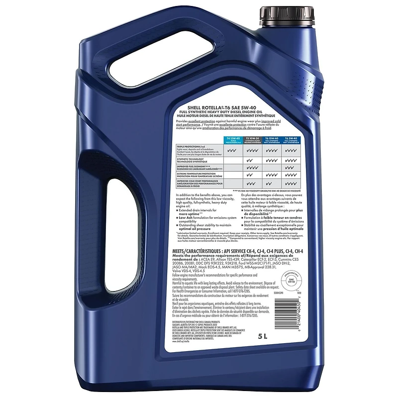 Shell Rotella T6 5W-40 Diesel Engine Oil 5L, Rotella T6 5W40 5L