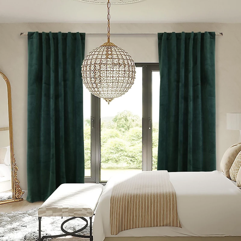 Loft Living Sicily Room Darkening Dual Header Single Curtain Panel 50 x 84 in Dark Green