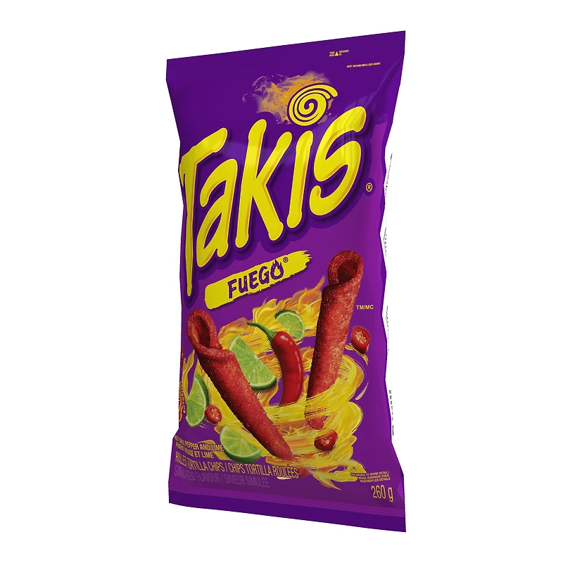 Croustilles de tortilla roulées Takisᴹᴰ Fuego, saveur épicée de piment rouge et de lime 260g Takisᴹᴰ Fuego, 260 g