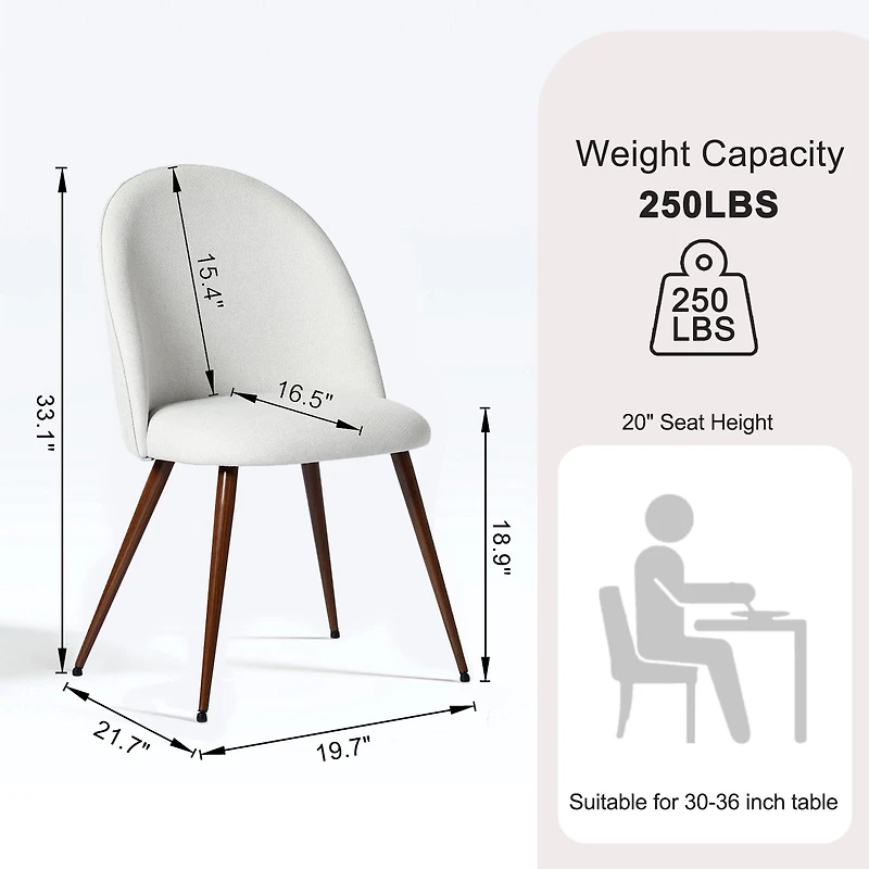 Lot de 2 chaises de salle à manger Homy Casa sans accoudoirs avec dossier incurvé et rembourré, tissu beige