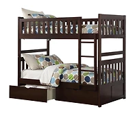 Topline Home Furnishings Twin/Twin Bunk Bed with Storage Boxes, Espresso