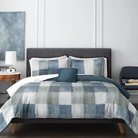 Wabasso 4pc Plaid Blue Check Double King Comforter Set