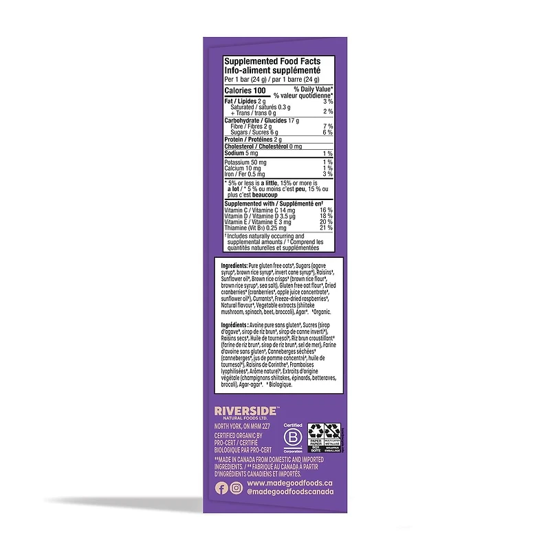 MadeGood Mixed Berry Granola Bars 5pk, 5 x 24 g