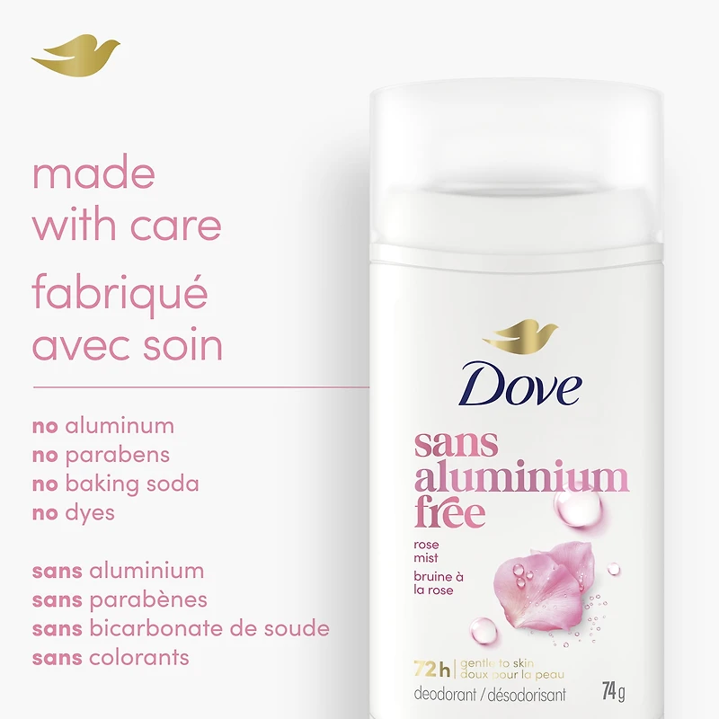 Dove Deodorant Stick, 72h Rose Mist, Gentle & Hydrating, 74g