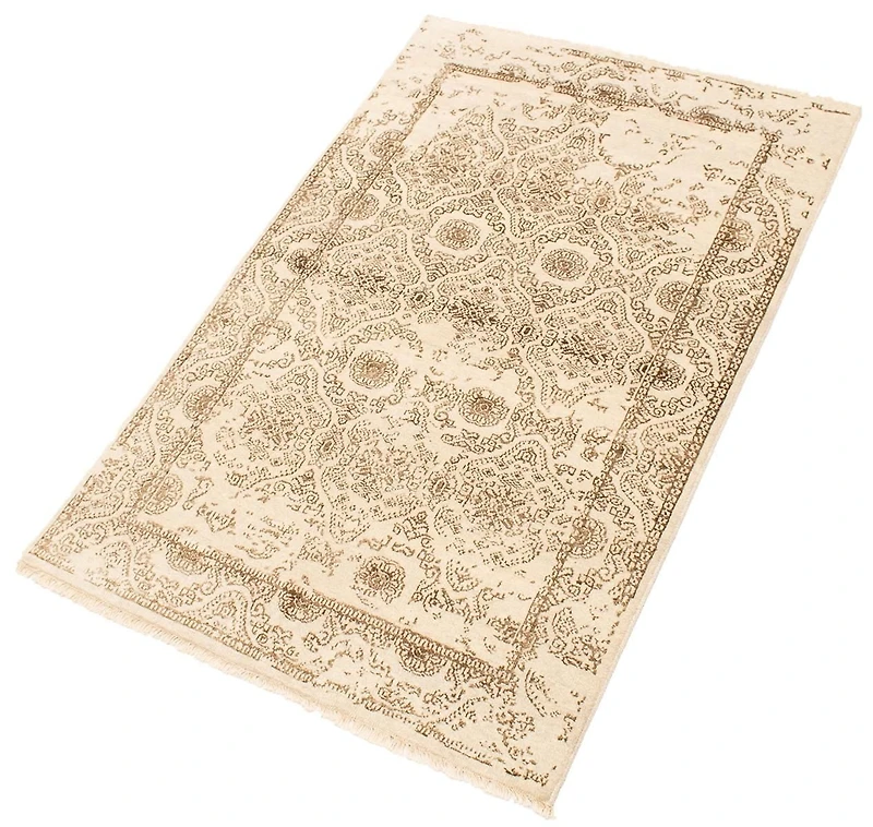 ECARPETGALLERY 5'0" x 7'9" Bordered Finest Oushak Hand-knotted Area Rug for Living Room, Dining Room and Bedroom in Ivory