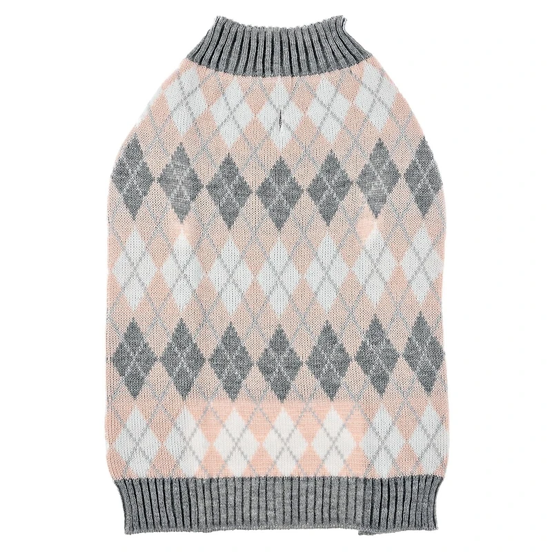 KNIT DOG SWEATER - PINK ARGYLE DESIGN
