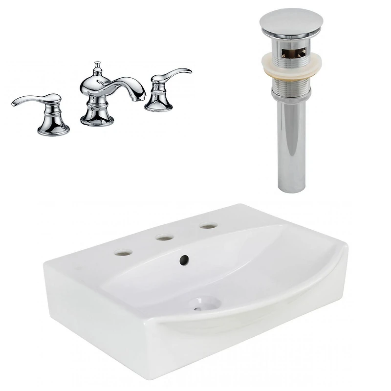 in. W Above Counter White Bathroom Vessel Sink Set For 3H8-in. Center Faucet AI