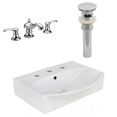 in. W Above Counter White Bathroom Vessel Sink Set For 3H8-in. Center Faucet AI