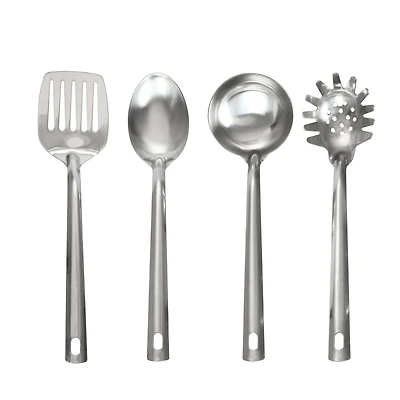 Mainstays Ensemble d'ustensiles de cuisine 4 Pièces en acier inoxydable, spatule, cuillère à fentes, louche et cuillère à pâtes Outils de cuisine indispensables