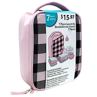 7-Piece Lunch Bag Kit, Black and Pink Checkered