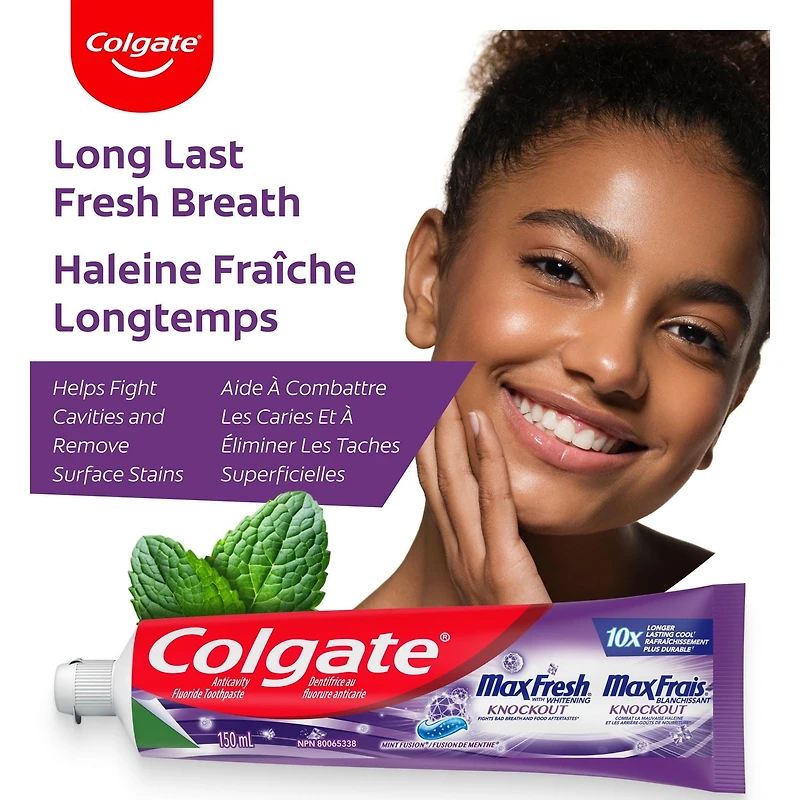 Colgate Max Fresh Knockout Toothpaste with Mini Breath Strips, Electric Mint, 150 mL