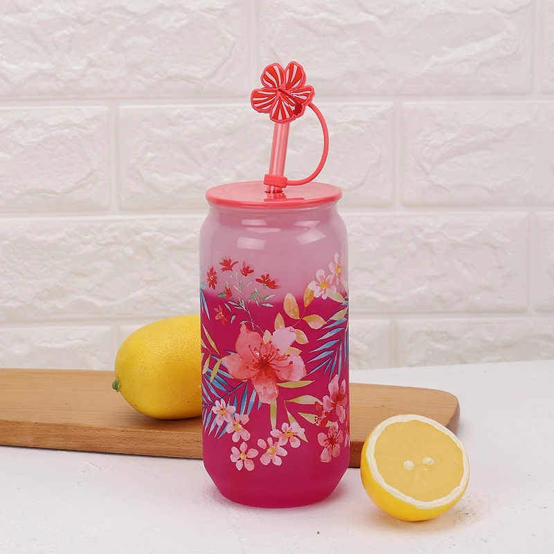 Gobelet à paille Mainstays à changement de couleur avec motif fleurs tropicales, 580 ml