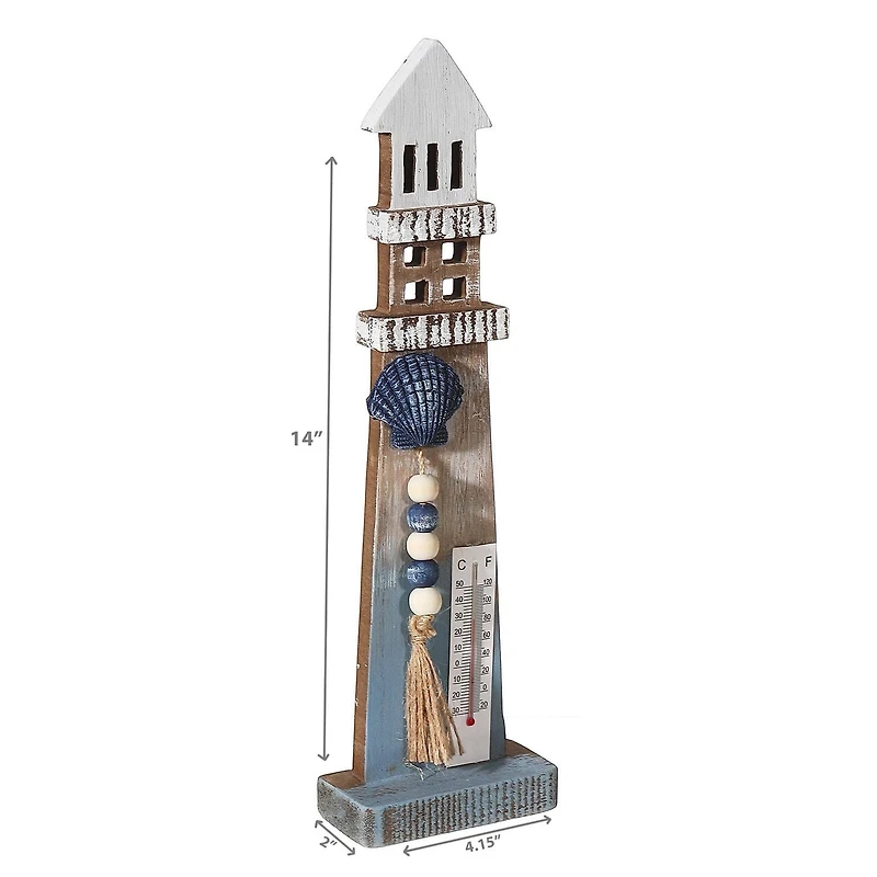 IH Casa Decor Lighthouse Avec Guirlande Perlée Et Thermomètre 14"