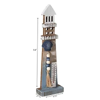 IH Casa Decor Lighthouse Avec Guirlande Perlée Et Thermomètre 14"