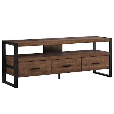 Monarch Specialties Meuble Tv, 60 Pouces, Console, Centre De Divertissement Média, Tiroirs De Rangement, Salon, Chambre À Coucher, Métal, Stratifié, Brun, Noir, Contemporain, Moderne