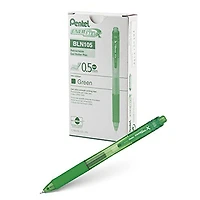 Pentel 0.5mm EnerGel-X Retractable Liquid Gel Pen with Needle Tip and Green Ink, Box of 12 (BLN105-D)